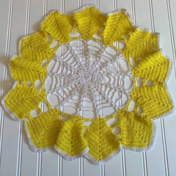 Hand Crafted Other - Yellow and White Hand Crochet Knit Round Doily